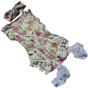 Pompom Romper unicorn barefoot sandles headband